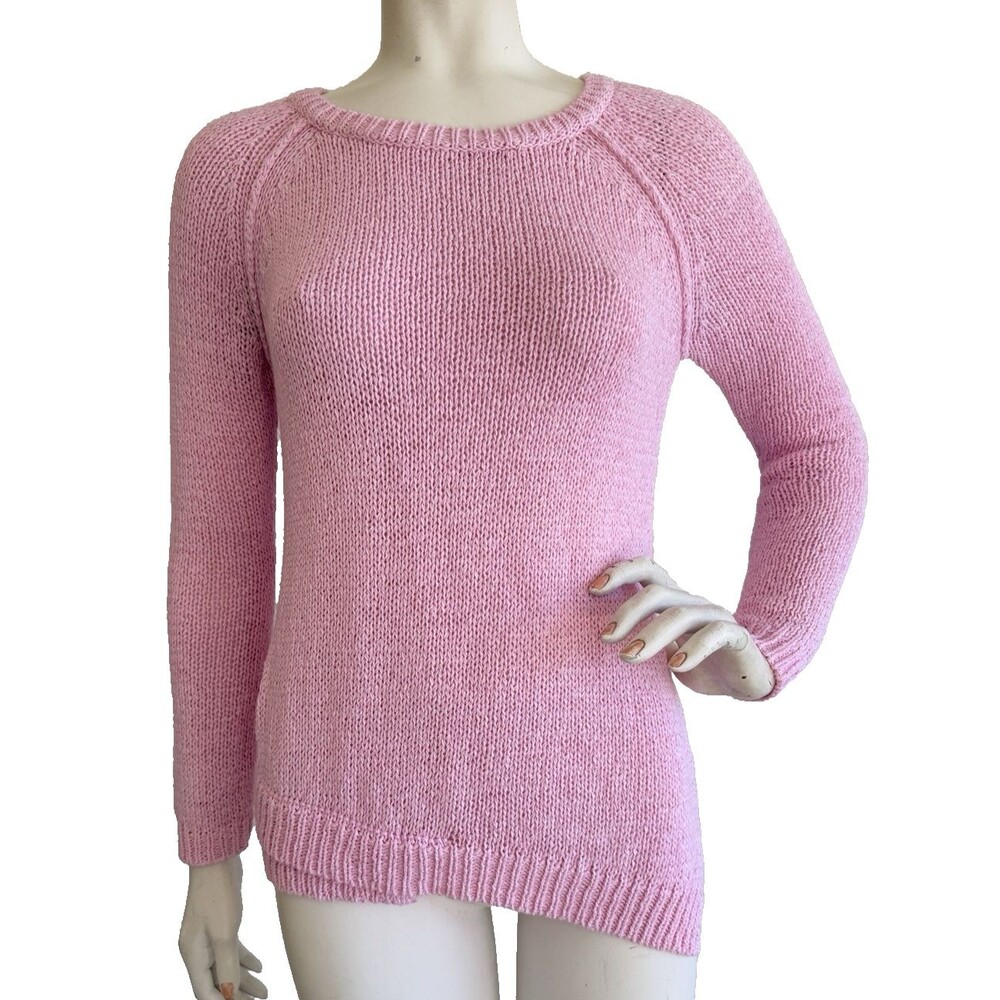 BROCHU WALKER Sweater Pink Long Sleeve Chunky Knit Asymmetric Hem Size PS